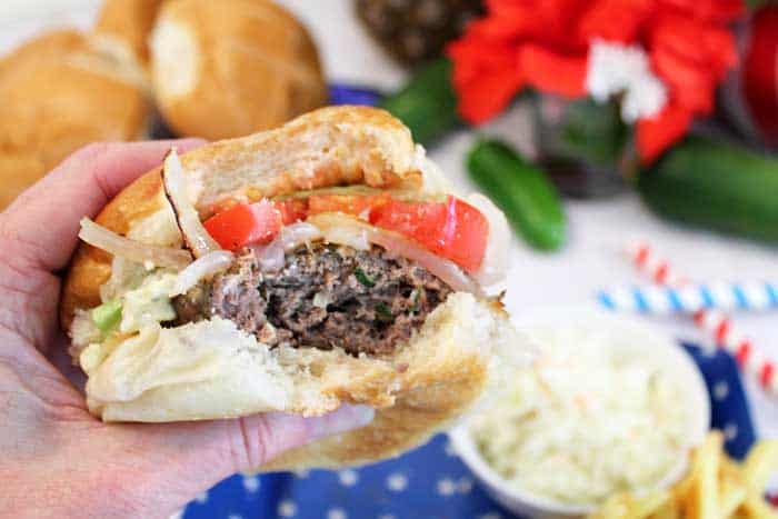 Blue Cheese Zucchini Beef Burgers bite | 2 Cookin Mamas