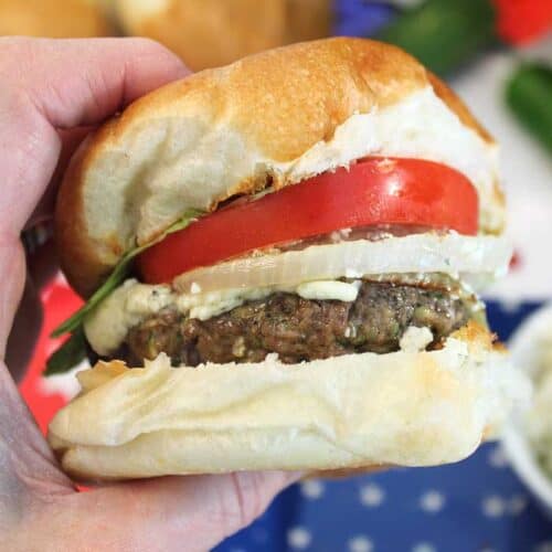 Blue Cheese Zucchini Beef Burgers square | 2 Cookin Mamas