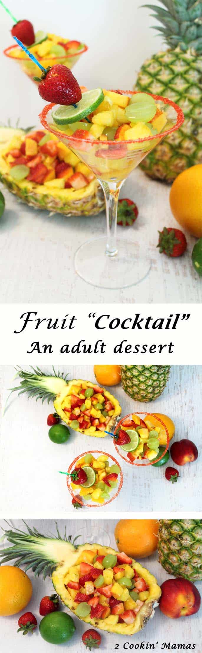 This fruit cocktail is for adults only! Cut up seasonal fruit with a touch of rum, a little sugar & zest for a tasty, almost healthy fruit cocktail dessert. #fruitcocktail #dessert #rumdessert #rum