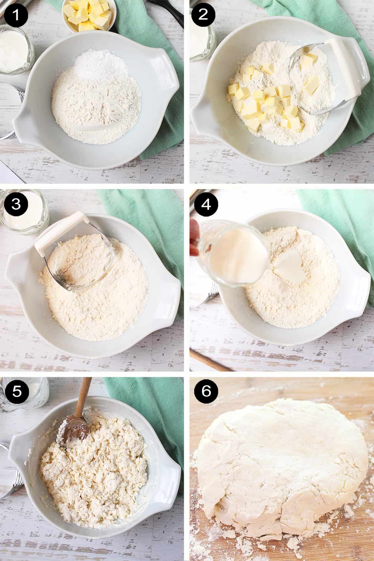 Prep steps for homemade biscuits.