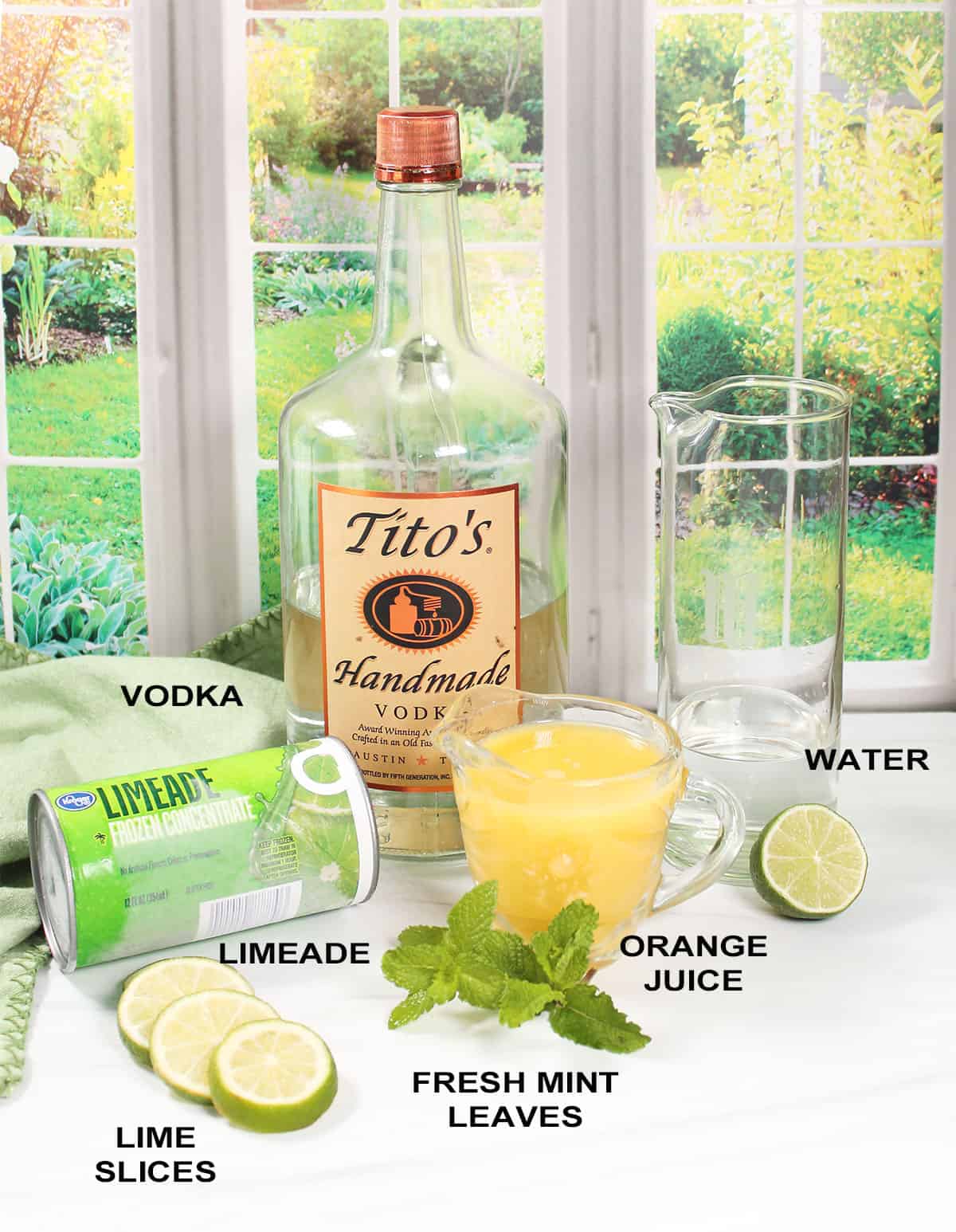 Ingredients for vodka limeade drink.