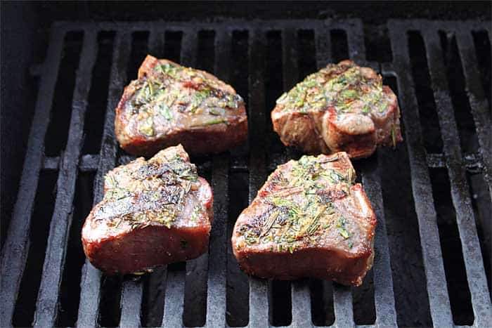 Lamb chops on grill.