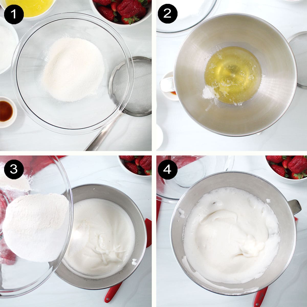 Prep steps for angel food cake.