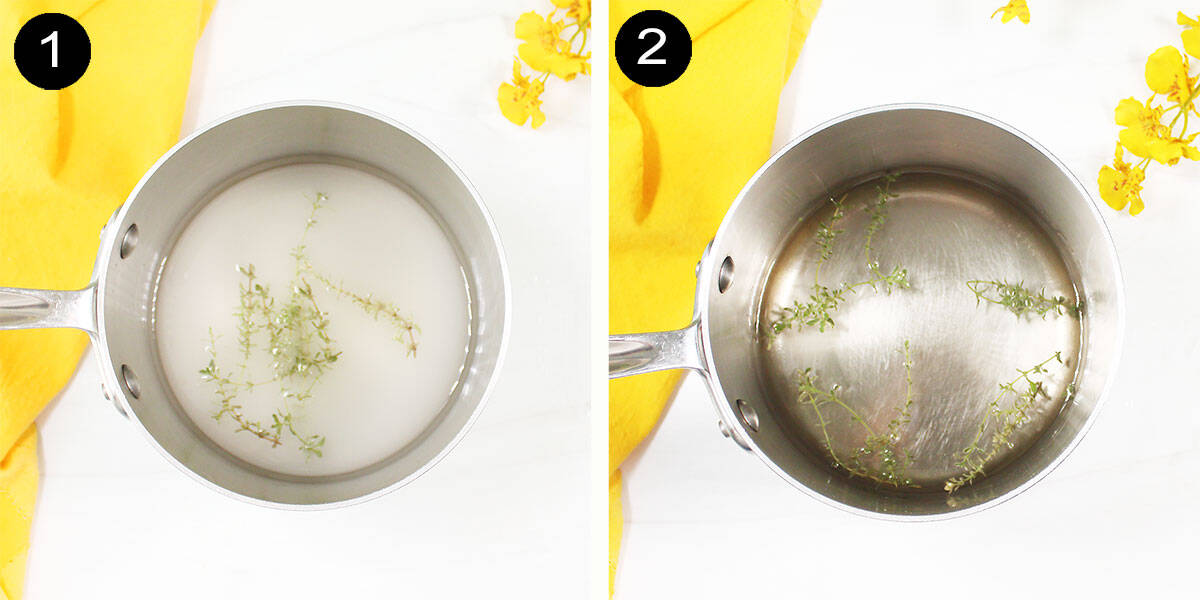 Steps to make thyme simple syrup.