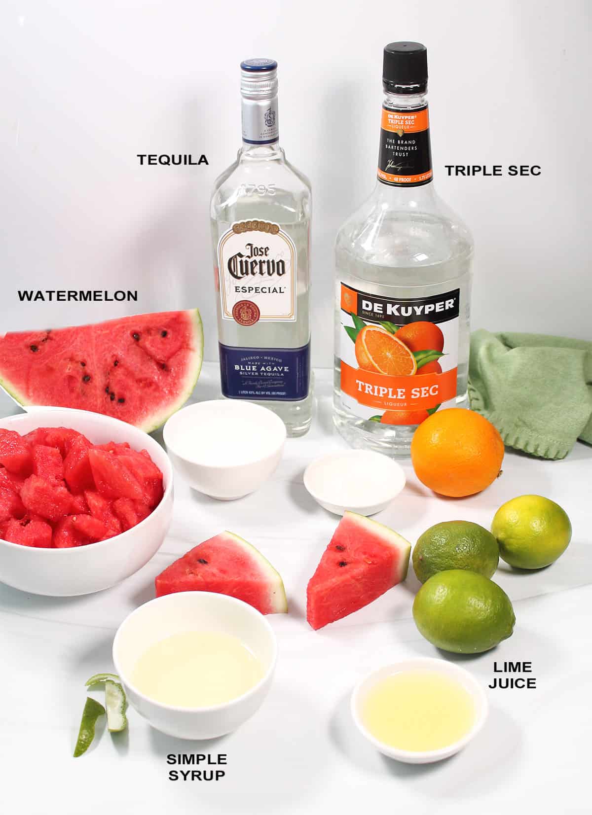 Ingredients for watermelon margaritas.