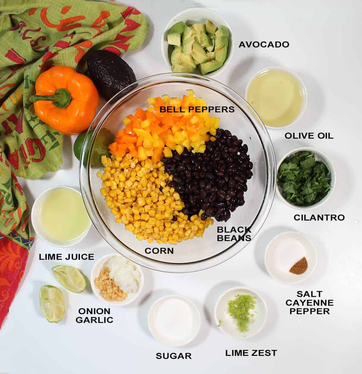 Ingredients for black bean salad.
