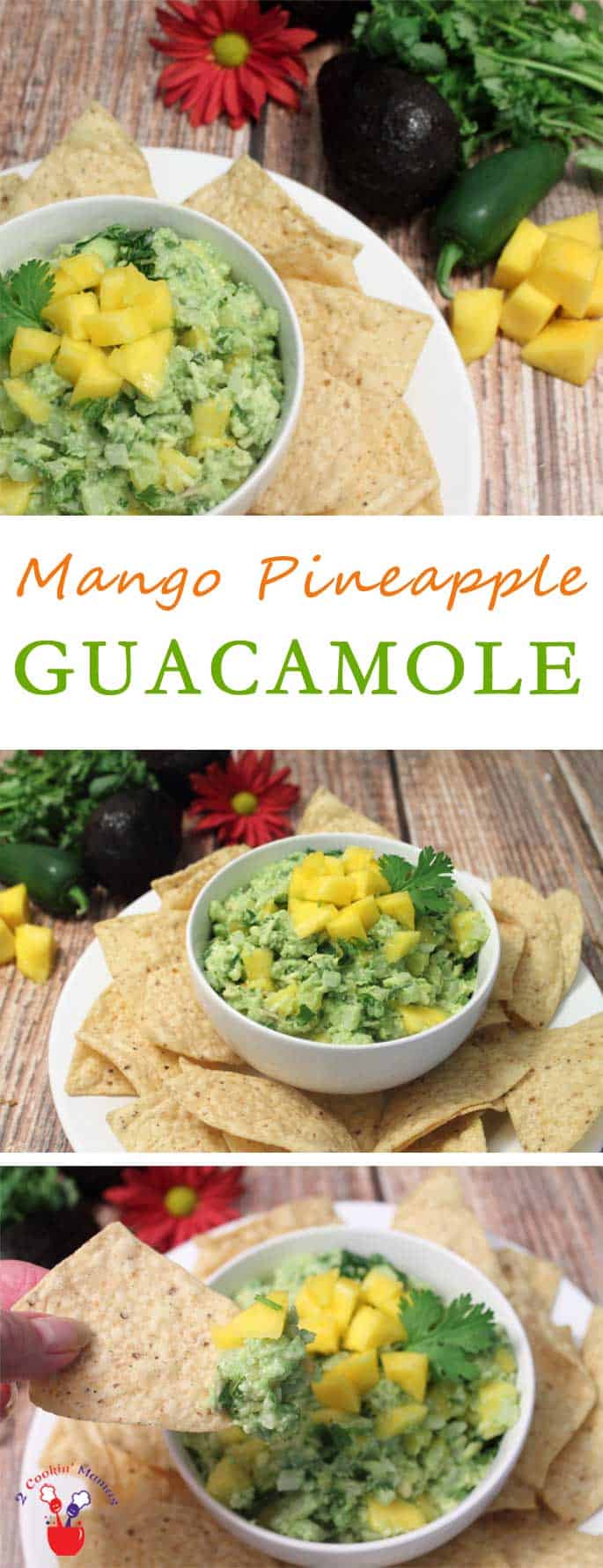 Fresh & fruity Mango Pineapple guacamole is the perfect summertime appetizer. Avocado is still the star but we've added it with summer's bounty of mangos and pineapple for a lighter, sweeter variation with a little kick. #guacamole #mango #pineapple #appetizer #avocados #recipe #summer