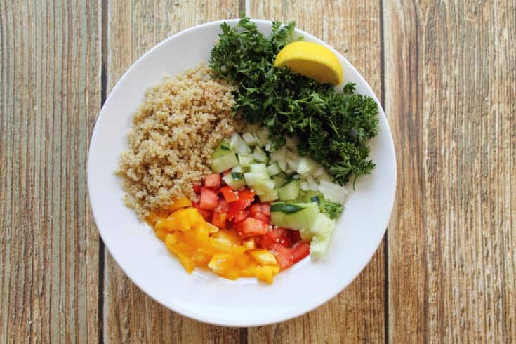 A bowl of Quinoa Tabouli deconstucted.