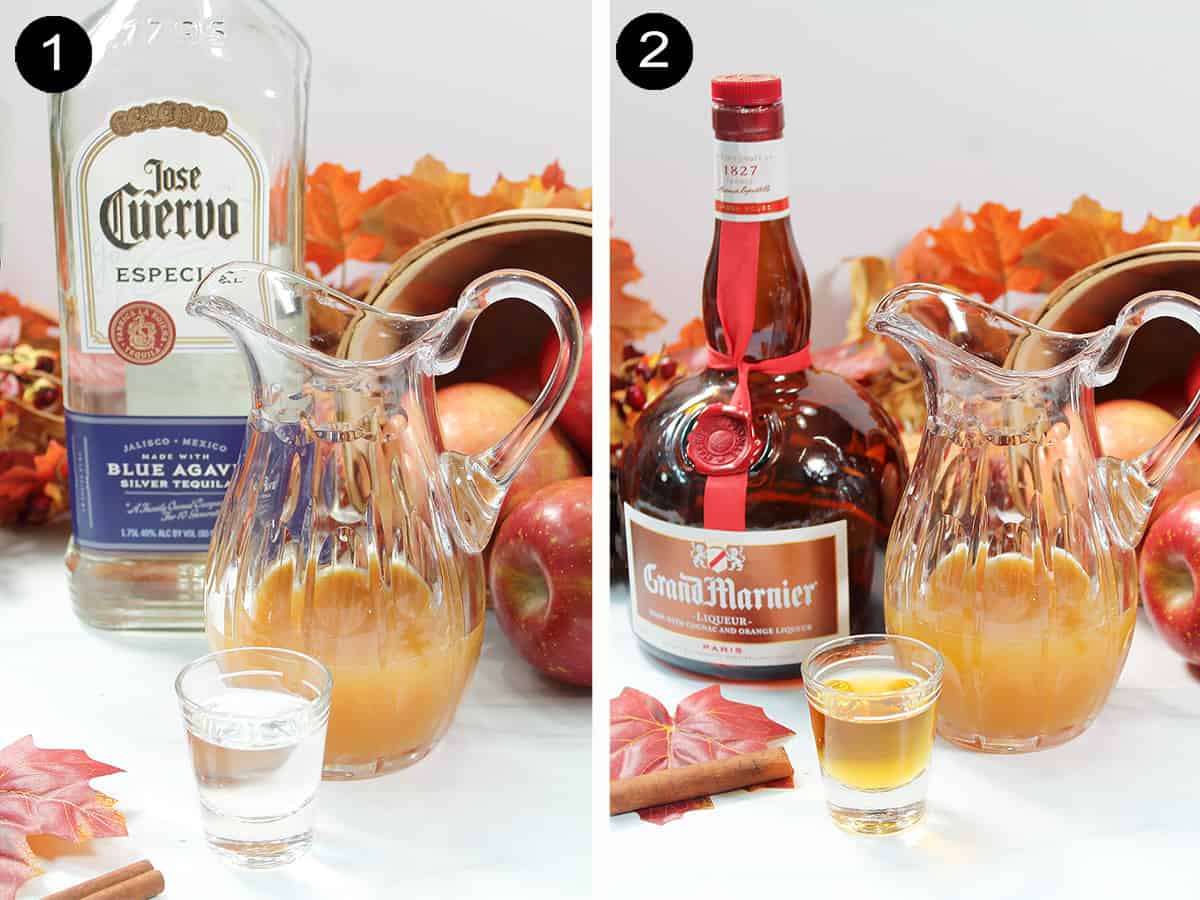 Steps 1-2 to make apple cider margarita.