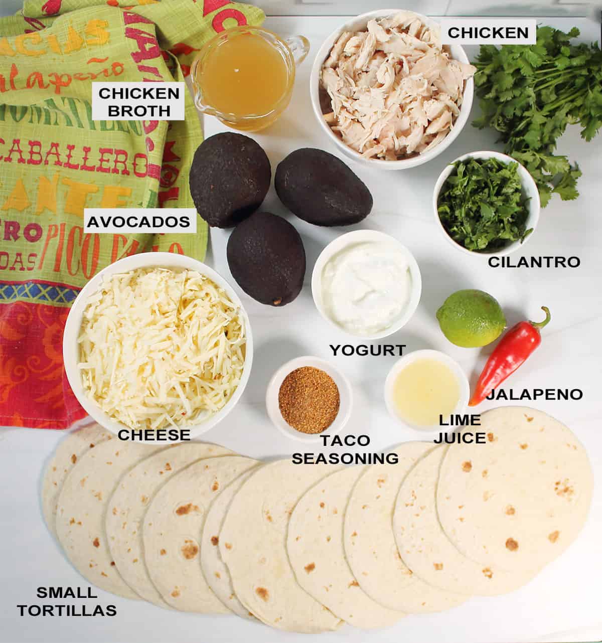 Ingredients for Chicken Avocado Enchiladas.