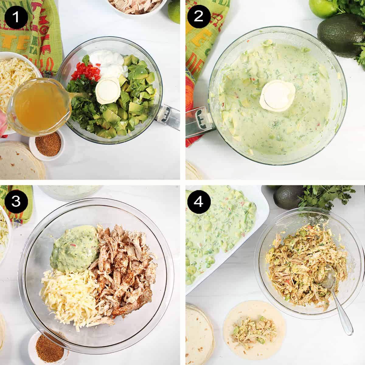 Prep steps to make avocado cream sauce.