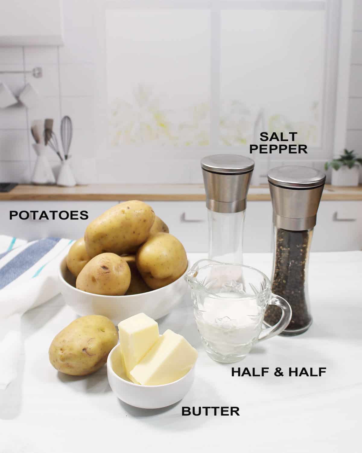 Ingredients for simple mashed potatoes.