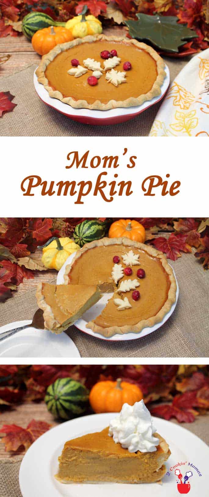 Mom always makes the best pumpkin pie - rich, creamy & with just the right amount of spices. This one comes out delicious every time. #pie #pumpkinpie #Thanksgivingdessert #dessert