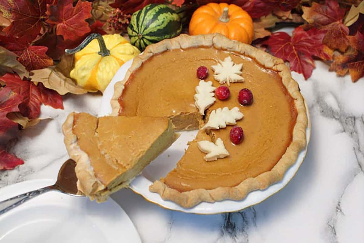 Cutting a slice of pie on pie server.