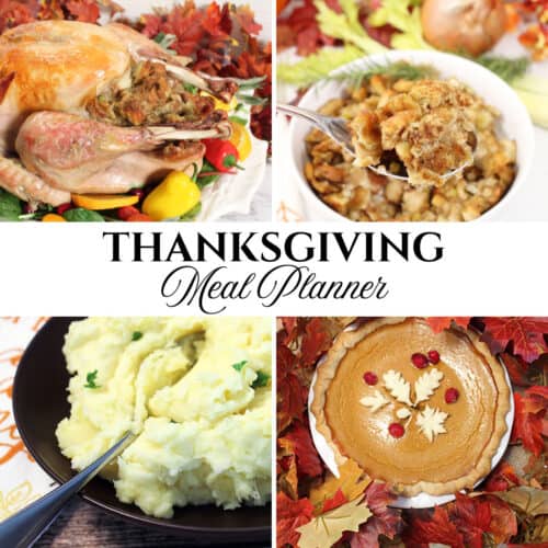Collage of Thanksgiving dishes for Thanksgiving Meal Planner.