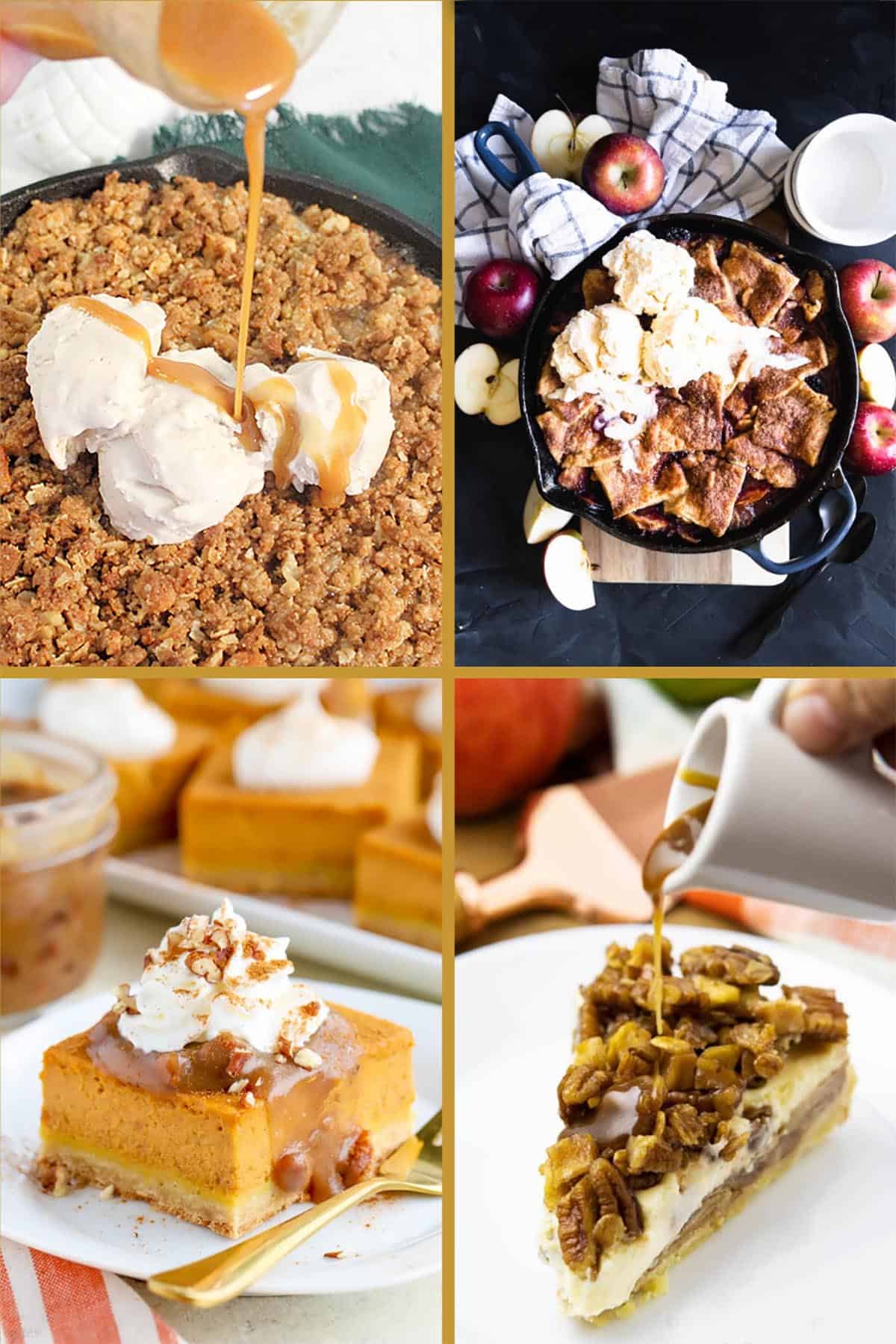 4 photos of desserts for Thanksgiving.