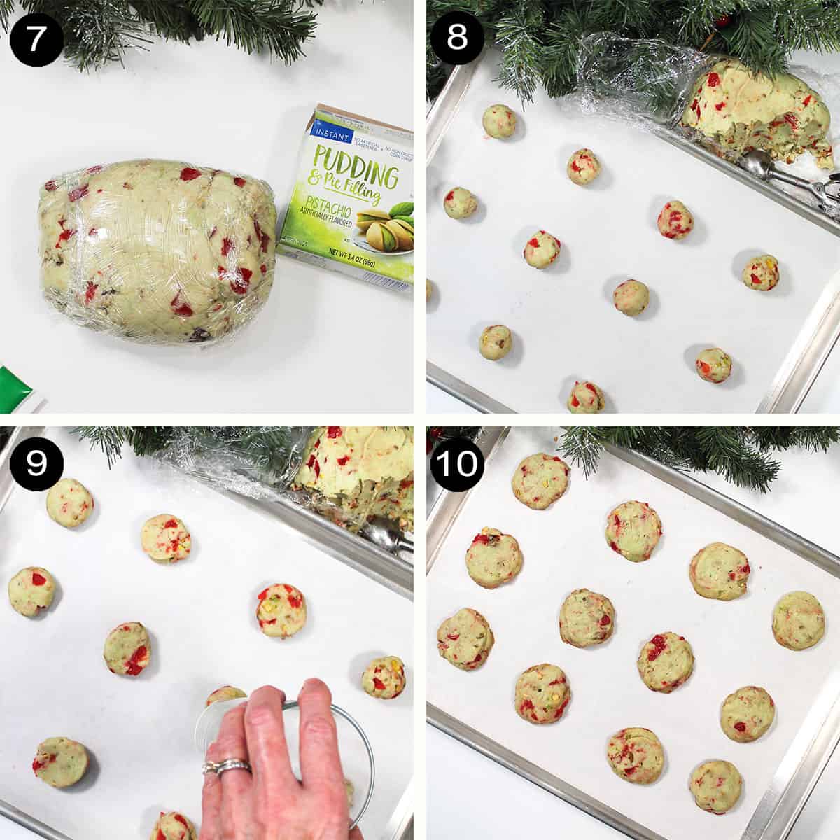 Finishing steps for baking pistachio cookies.