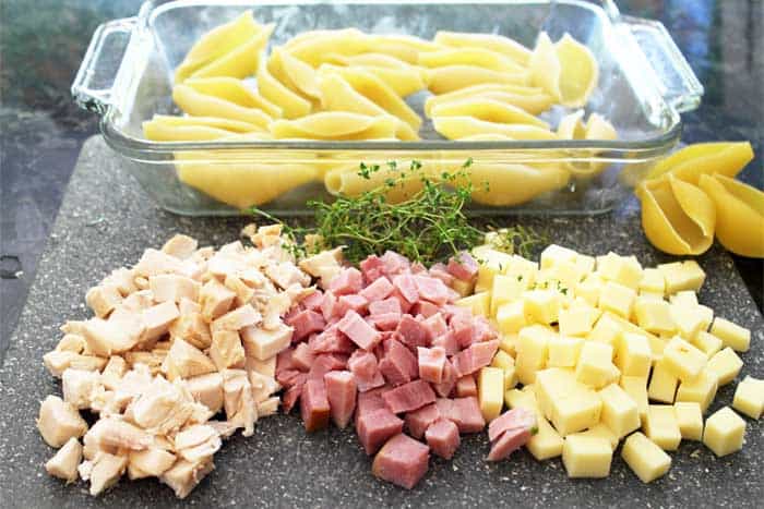 Chicken Cordon Bleu Shells ingredients.