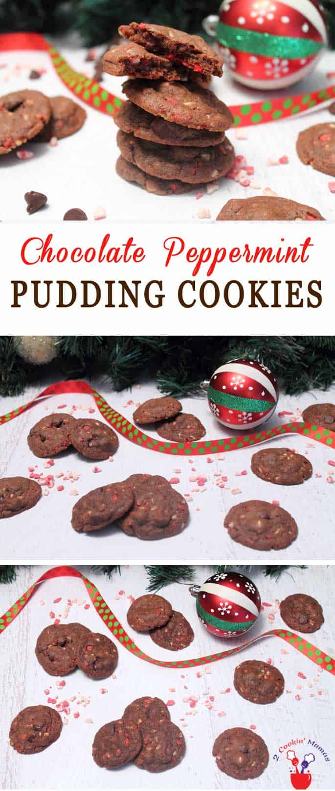 Our Chocolate Peppermint Pudding Cookies recipe makes delicious soft buttery cookies filled with chocolaty goodness & just the right amount of peppermint chips for a little crunch. #cookies #christmascookies #chocolatecookies #peppermint