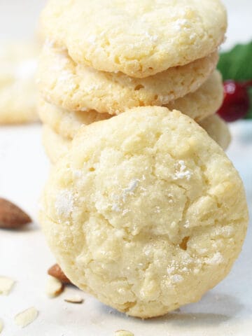 Closeup of stacked cookies.