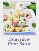 This Honeydew Fruit Salad is easy to make, smooth & creamy. Mix with your favorite stone fruit, sweeten with condensed milk & add a touch of mint. Perfect! #fruitsalad #honeydew #summersalad