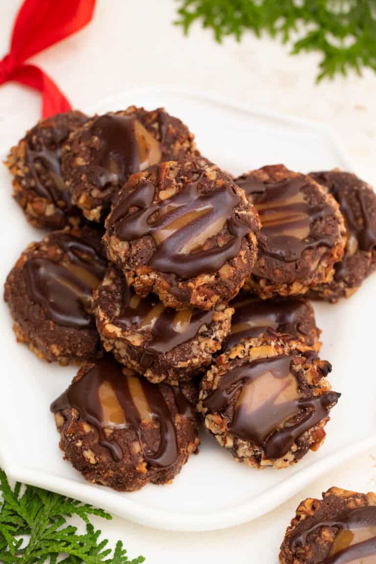 Turtle Thumbprint Cookies with Pecans + Video - 2 Cookin Mamas