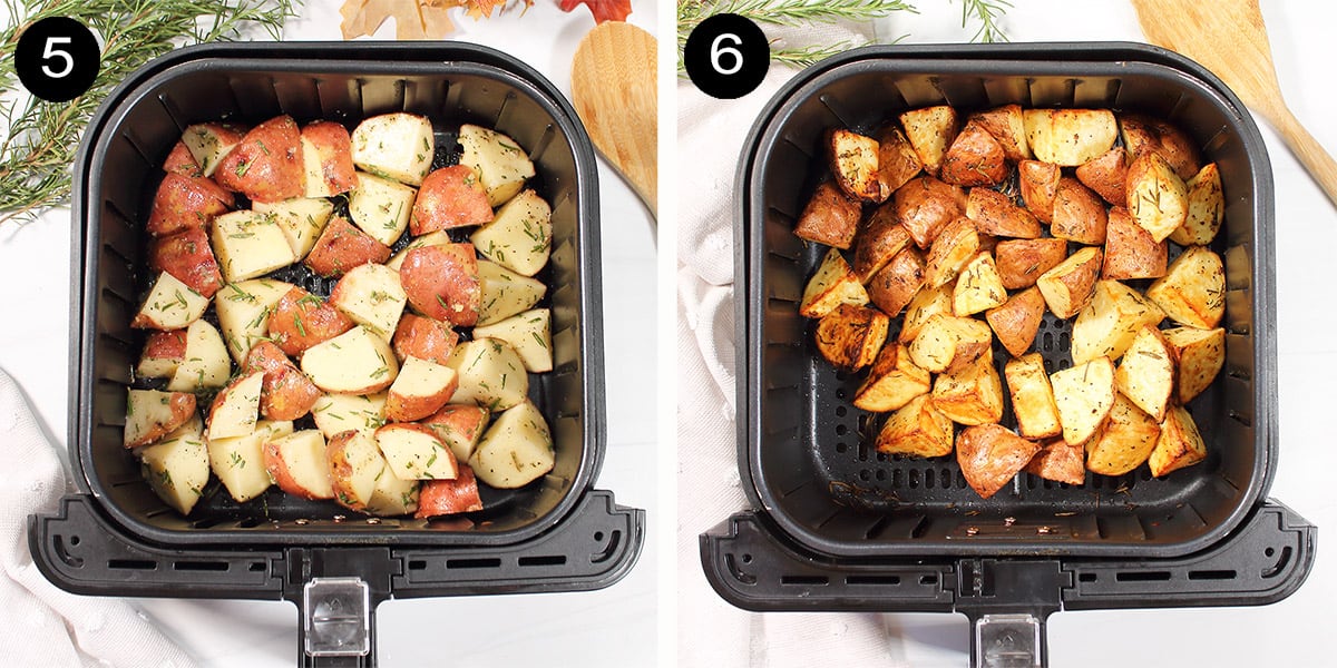 Before and after air frying potatoes.