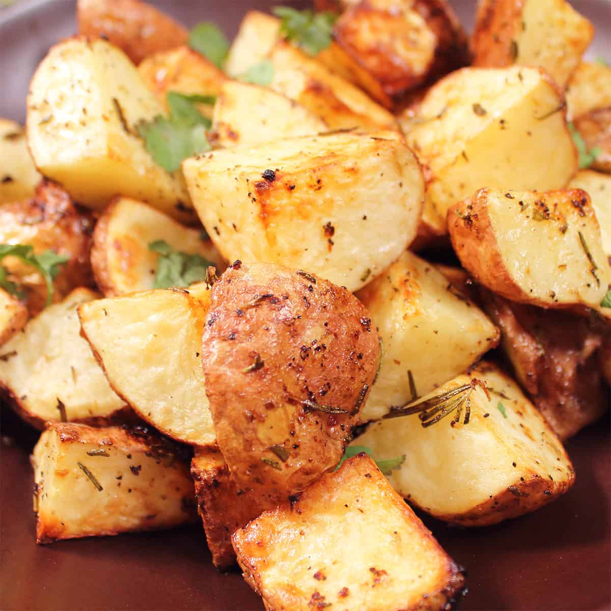 Closeup of rosemary potatoes.