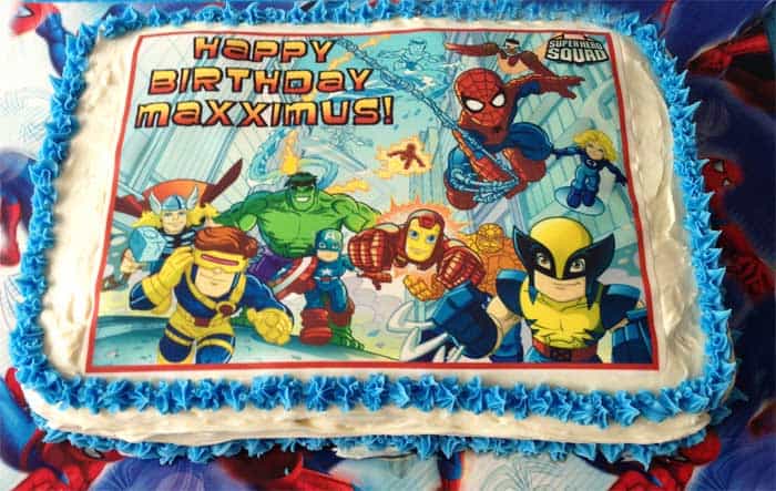 Superhero Birthday Party tie-dyed cake | 2 Cookin Mamas