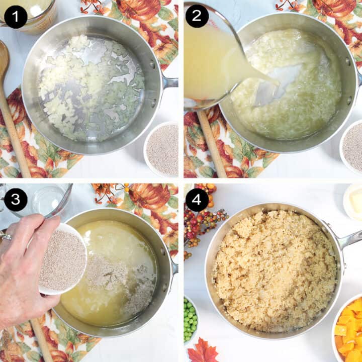 Collage of steps on cooking quinoa.