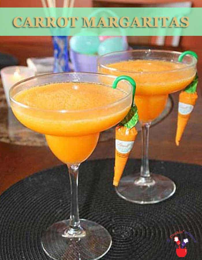 A simply delicious margarita with a spin for Easter - you add carrot juice! Our Carrot Margaritas are sweetened with orange juice and a little sugar, then we add some tequila & a squirt of lime and you've got a refreshing twist for a seasonal cocktail. #margarita #Eastermargarita #carrotjuice #Eastercocktail #cocktail