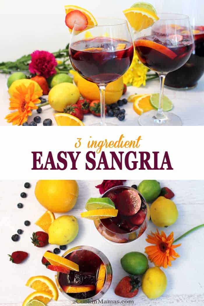 What could be easier than a 3-ingredient sangria? Just combine an inexpensive red wine, lemon-lime soda & sliced fruit for the lightest & most delicious summer cocktail ever! #sangria #easyrecipe #summercocktail #redwine #redwinesangria #recipe