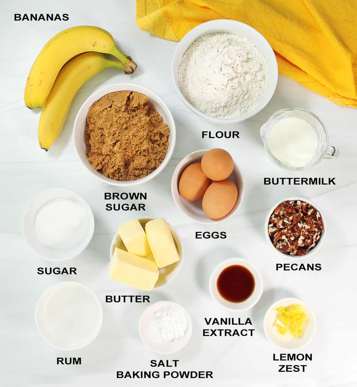 Bananas Foster Upside Down Cake ingredients.