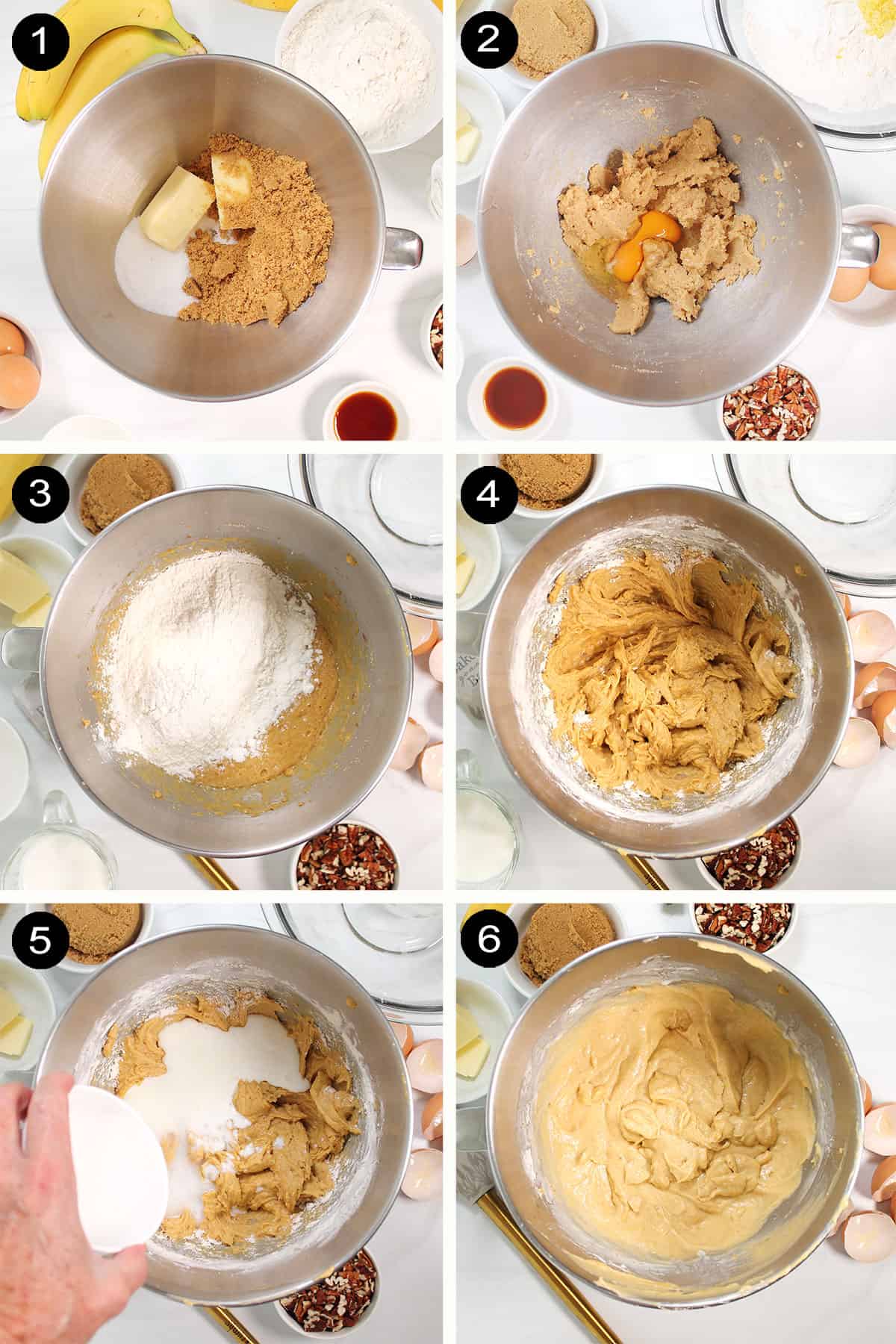 Prep steps 1-6 for banana upside down cake.