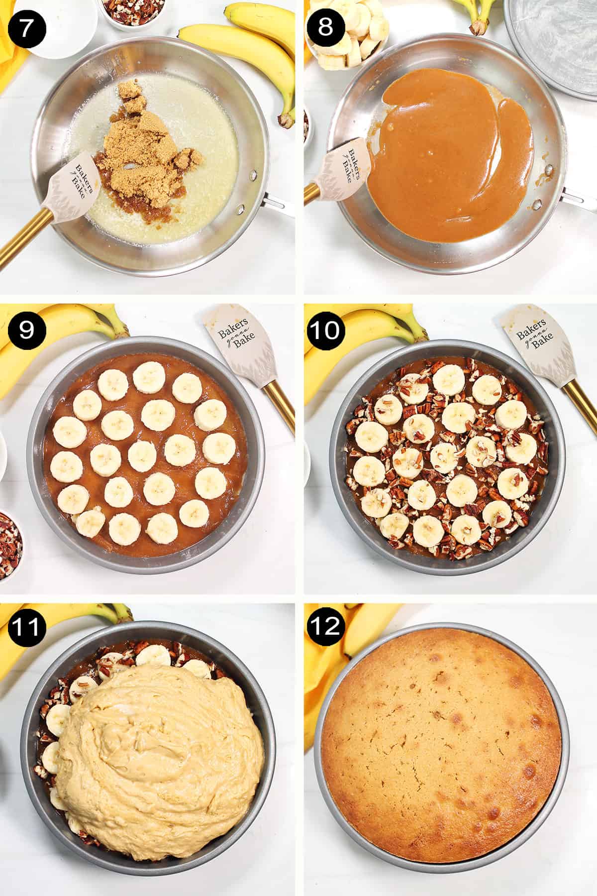 Prep steps 7-12 for banana upside down cake.