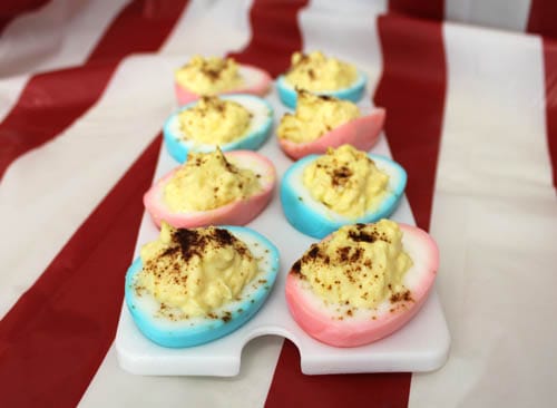 Independence Day Deviled Eggs closeup | 2CookinMamas