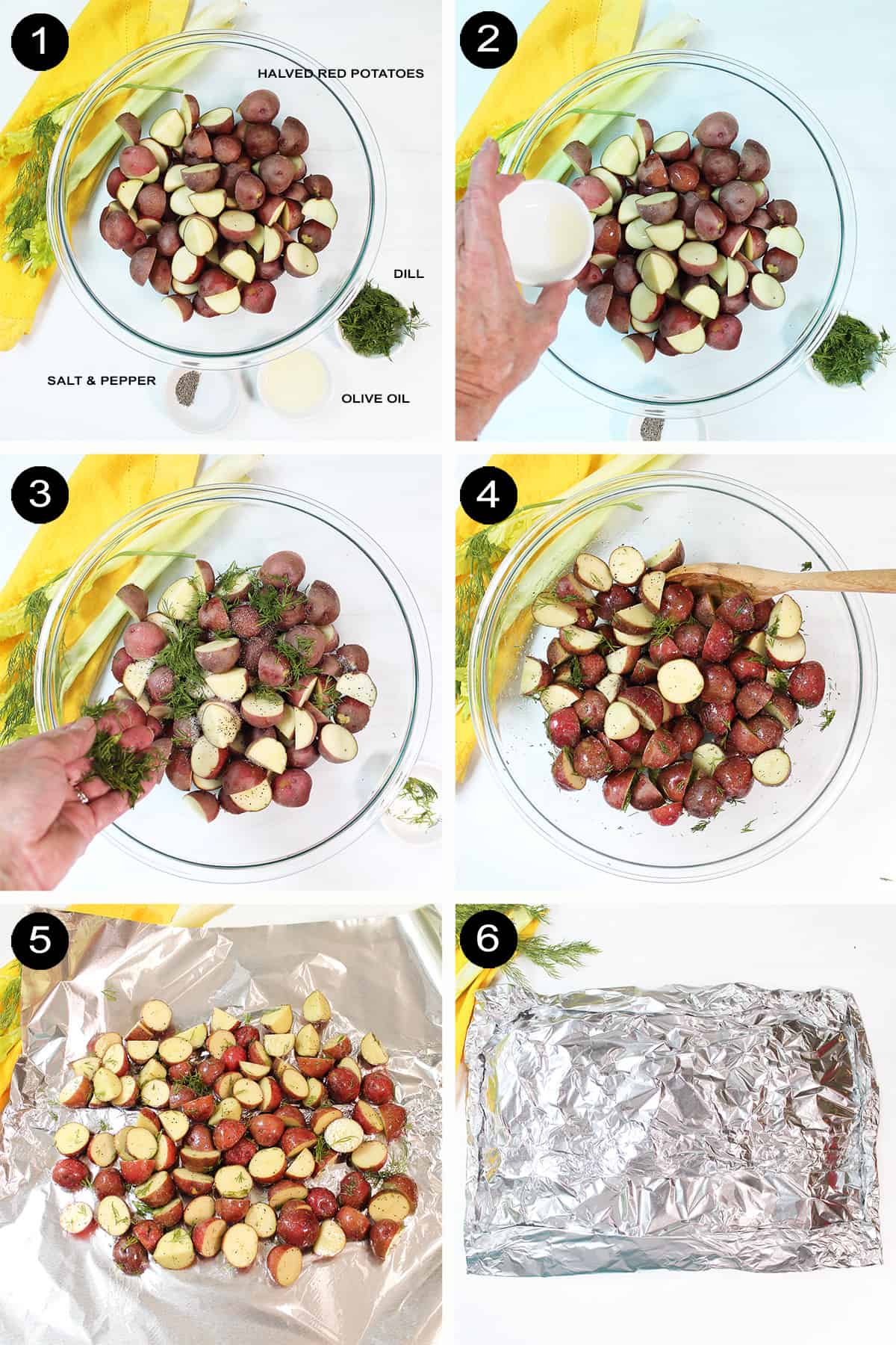 Collage of steps to grill potatoes.