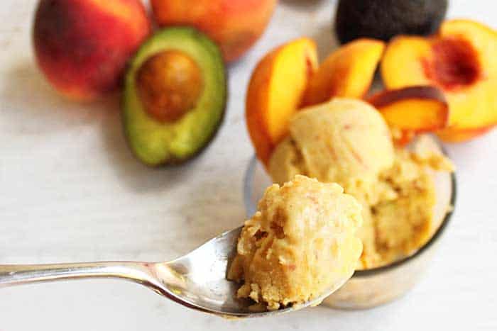 Healthy Peach Ice Cream spoonful | 2 Cookin Mamas