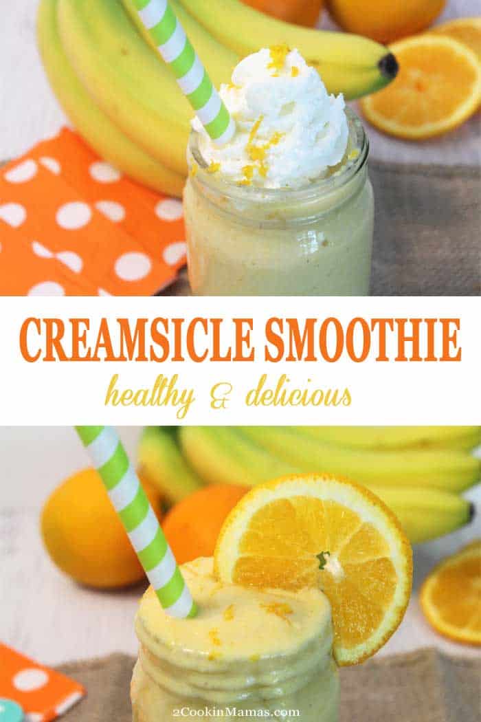 Creamsicles for breakfast - yes way! This creamsicle smoothie tastes just like the ice cream pop, full of orange & vanilla flavor, AND it's healthy! Packed with protein, antioxidants & Vitamin C in every bite. #recipe #healthybreakfast #smoothie #creamsicle #oranges #bananas #proteinpacked #breakfast