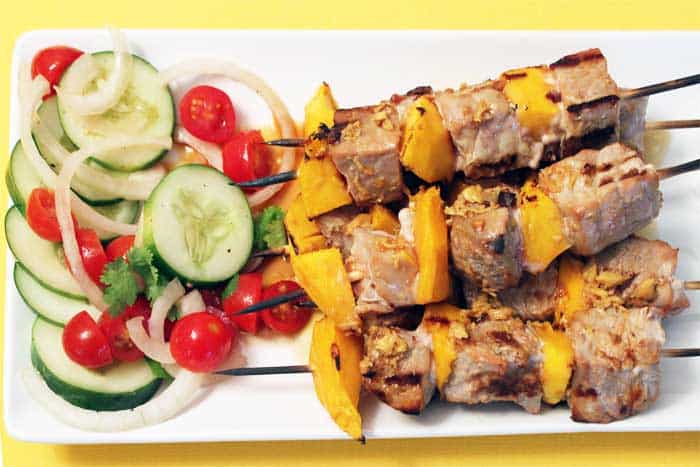 Seared Tuna and Mango Kabobs overhead