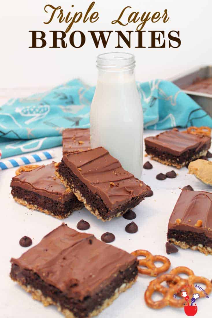 Triple-Layer-Brownies 4 | 2 Cookin Mamas Get that sweet and salty taste in our easy triple layer brownies recipe! Start with a boxed mix, some pretzels, peanut butter & chocolate. So easy & so delicious!