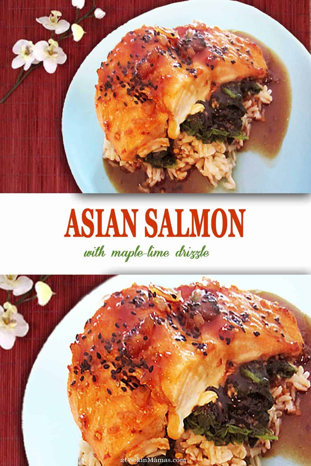 Impress with this easy baked salmon dish with an Asian flair. Served over spinach and rice, it's got everything you need for a healthy family dinner. #dinner #salmon #easy #recipe #maple