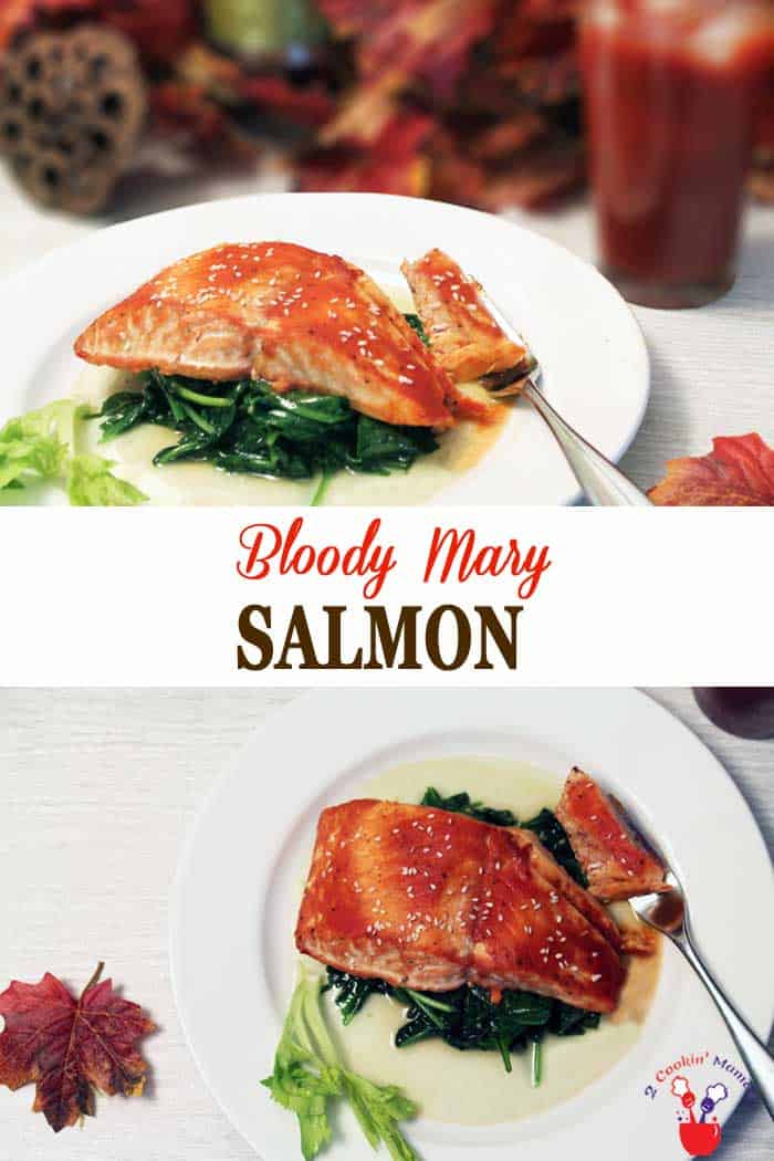 A quick & healthy dinner made with just 2 ingredients, Bloody Mary mix & salmon. This Bloody Mary Salmon is so easy too! Just marinate & broil 10 minutes. #salmon #dinner #bloodymarymix #recipe #healthy