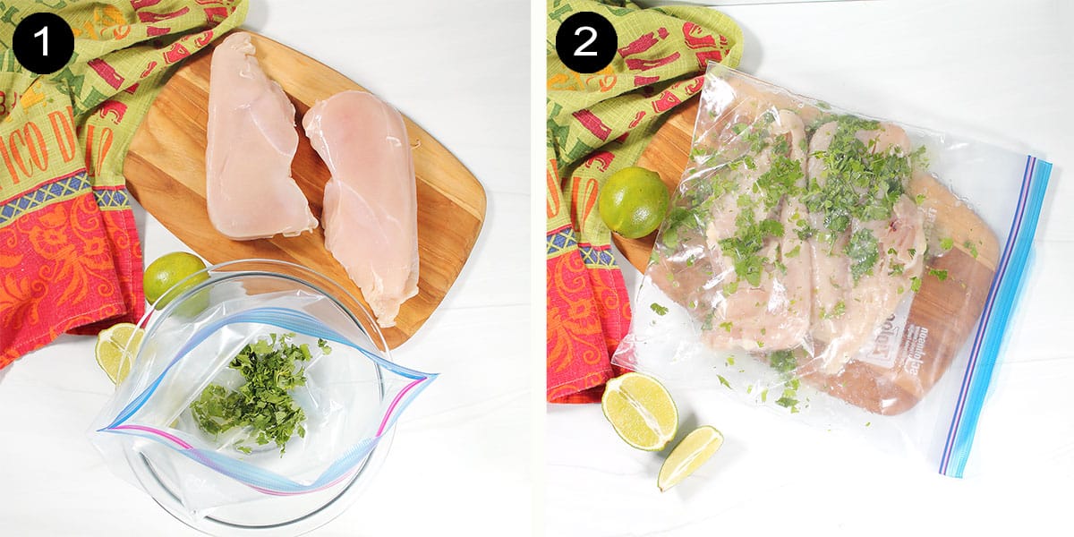 Marinating chicken for grilling.