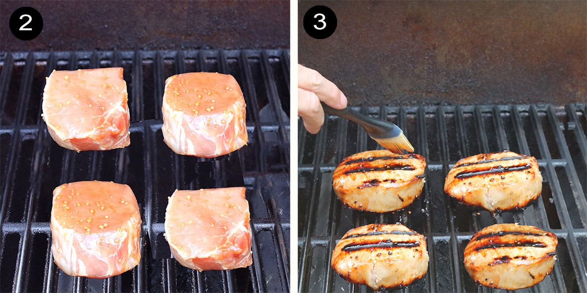 Grilling steps for garlic honey pork chops.