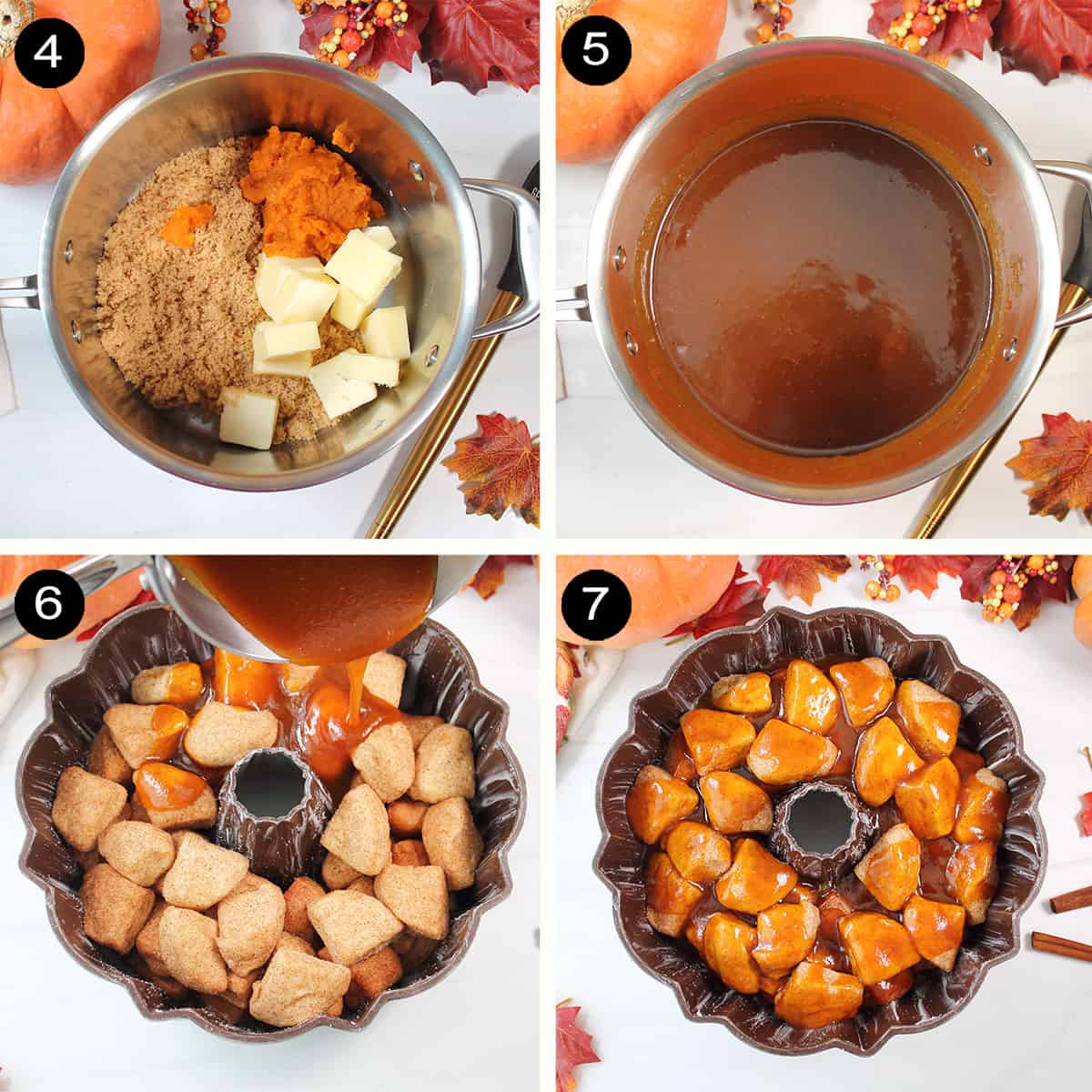 Steps to assemble monkey bread with biscuits.