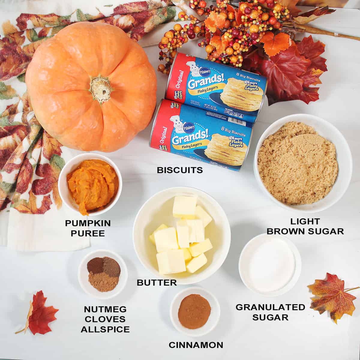 Pumpkin Monkey Bread ingredients.