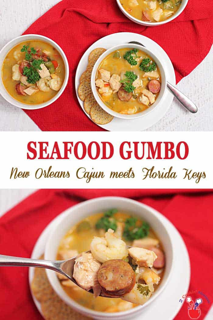 Seafood Gumbo | 2 Cookin Mamas Best gumbo this side of N'awlins! A wonderfully flavorful and easy seafood gumbo that is all about shellfish, andouille, okra, chicken and spice. #seafood #gumbo #soup #stew #recipe #shrimp