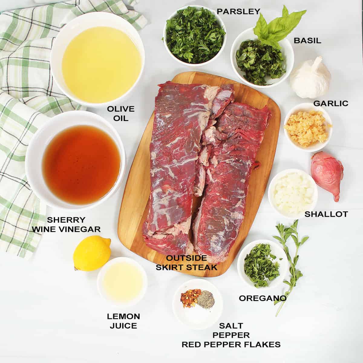 Steak and chimichurri ingredients.