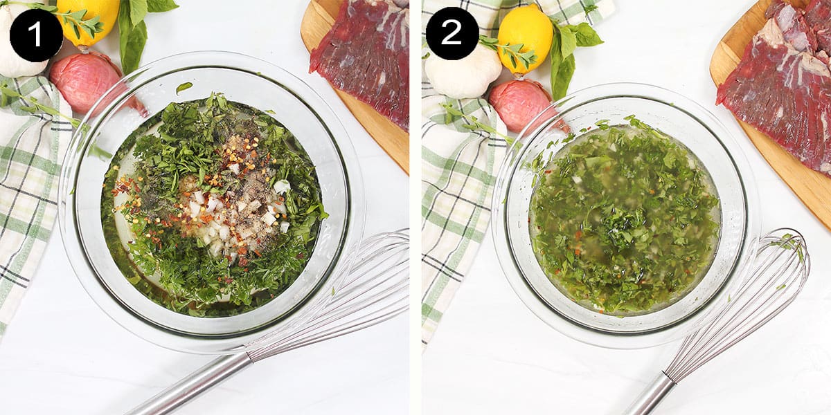 Prep steps for Chimichurri sauce recipe for steak